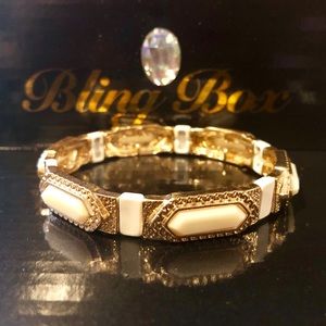 Bling💎Box White And Gold Stretchy Beaded Bracelet